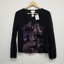 VTG NWT Y2K Velvet Sheer Top Size M Whimsigoth Babydoll Fairy Grunge Witchy