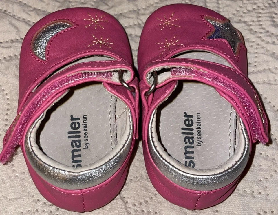 See Kai Run Cuero Genuino Bebé Niñas Zapatos Rosa Caliente Luna y Estrellas Talla 6-9 Meses Foto 3 de 4