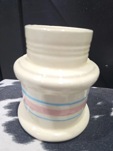 McCoy Pottery Pink Blue Striped Candle Holder Vintage. 4.5”.   Nice!