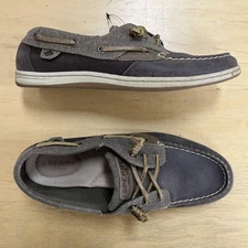 Sperry Top-Sider Boat Shoes Womens Size 9.5 Gray Brown Leather Canvas STS80607