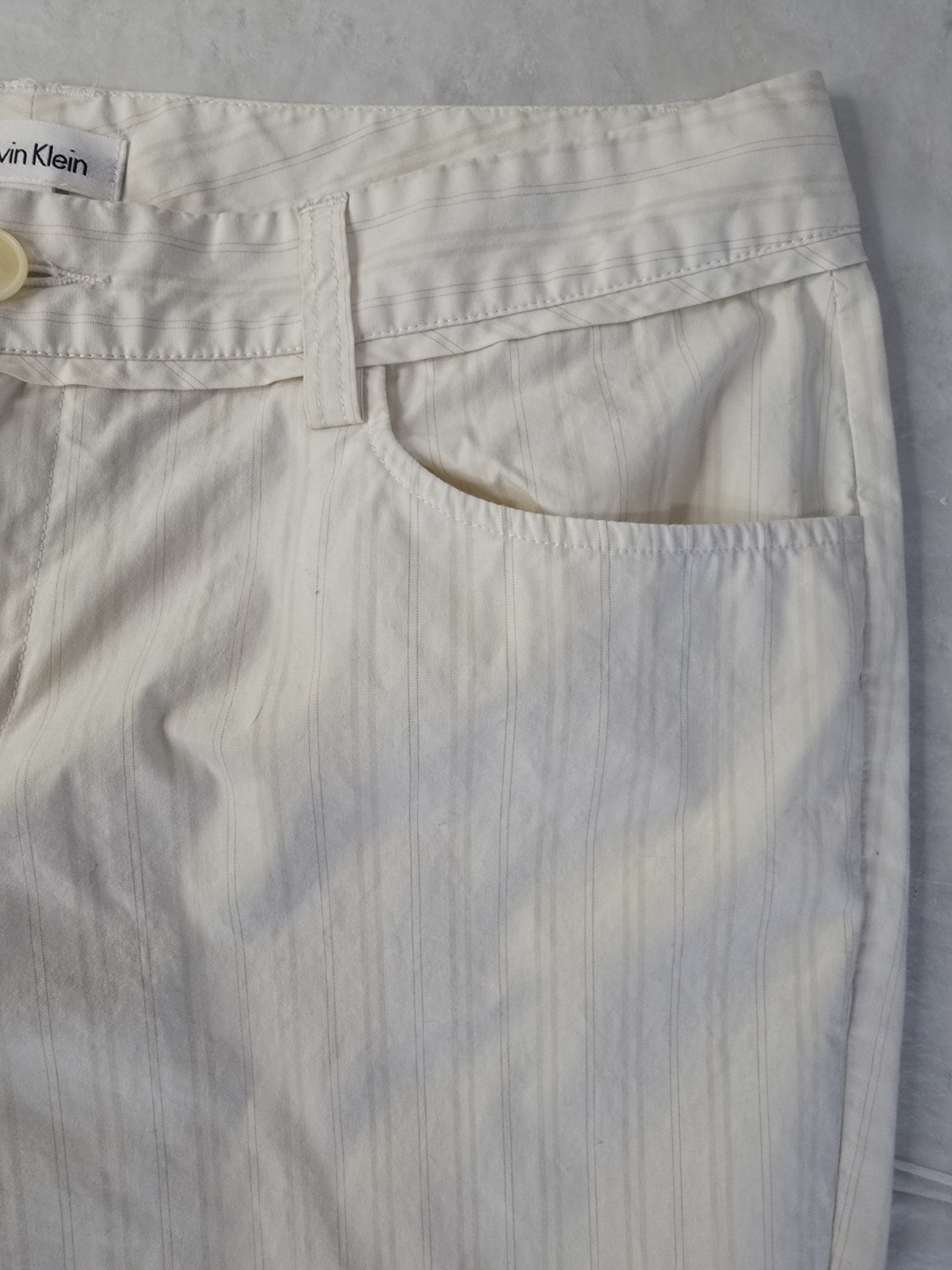 Calvin Klein Dress Pant Ivory Cream Pinstripe Dramatic Flared Leg Y2K Officewear thumbnail 7