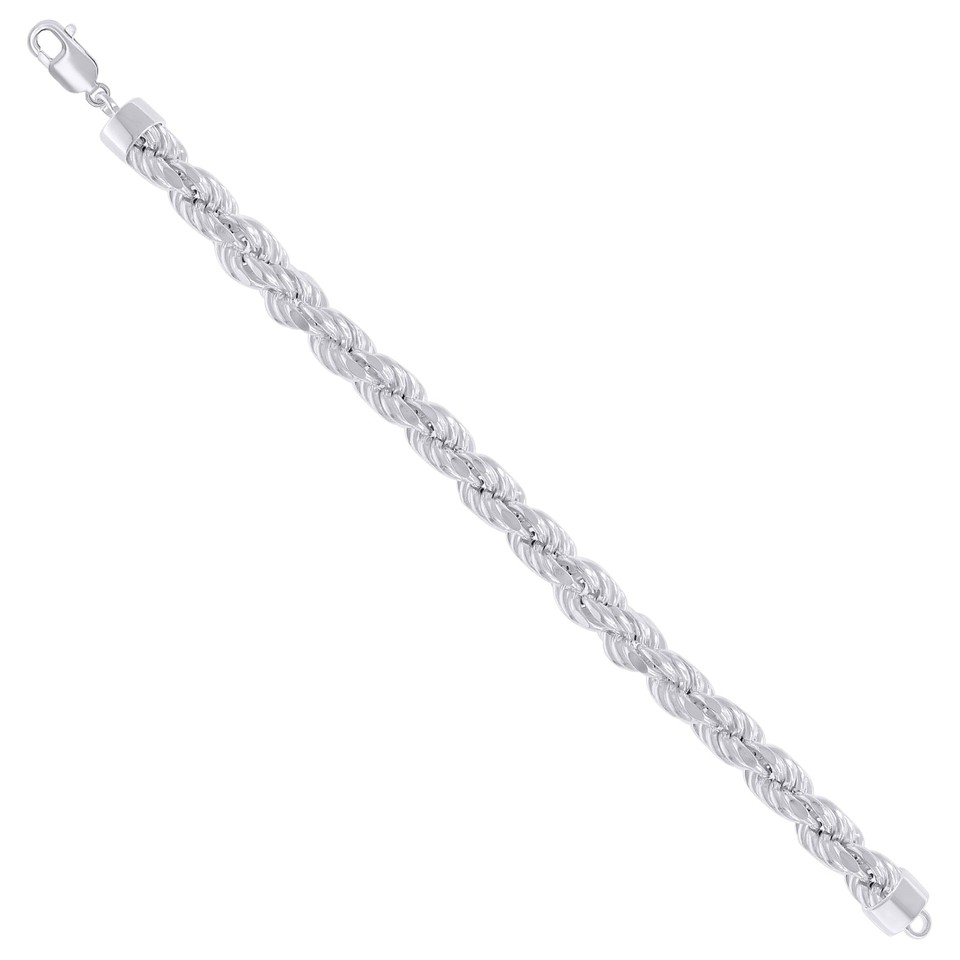 Cut Off Rope 925 Sterling Silver Rhodiumed Diamond Cut 8.2mm Hollow Rope Bracelet 8 ...