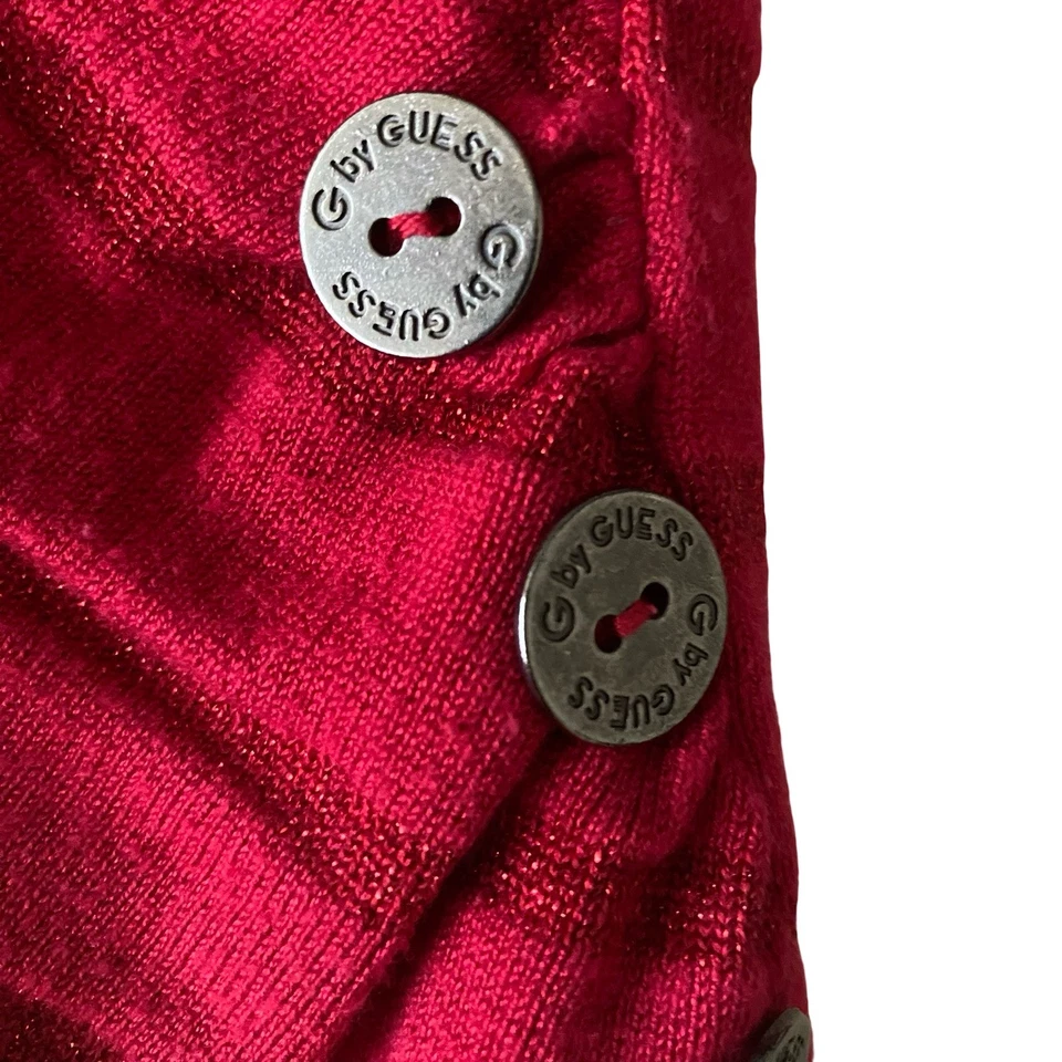 Guess Red Striped Wrap Sweater Long Sleeve Button Detail Size L - Image 4 of 4