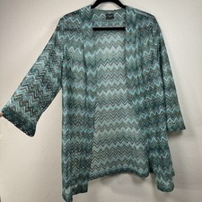 Chico's Travelers Metallic Cardigan Open-Front Jacket Sz Medium Chevron Print