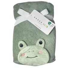 Set of 2 Kassa Kids Hand Towels Green Tree Frog Embroidered Velvet on Terry
