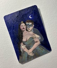 ACEO Original moon and evening star Oil Painting