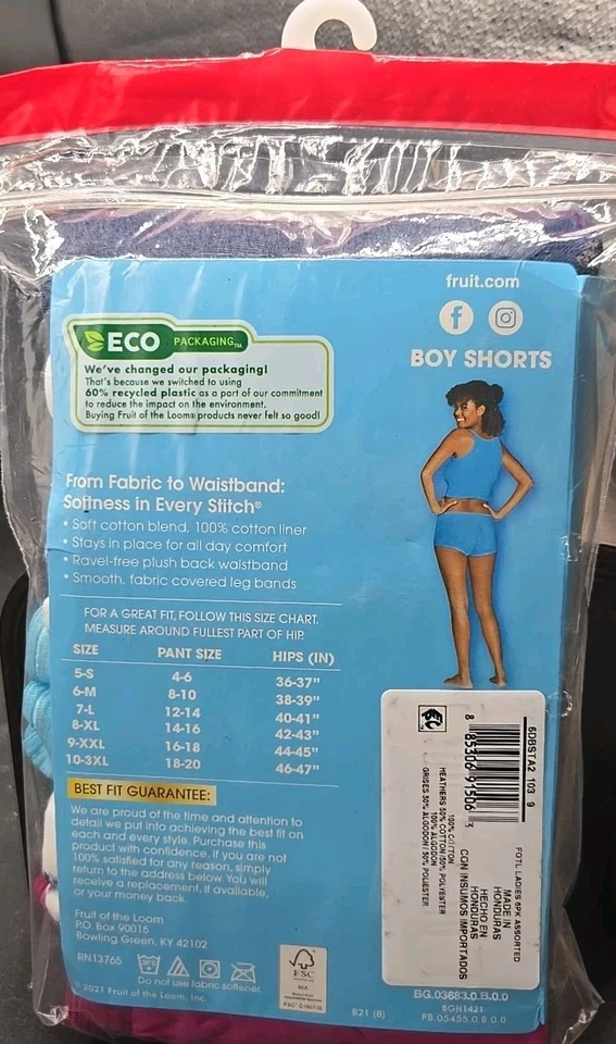 FRUIT OF THE LOOM MUJER ALGODÓN NIÑO ROPA INTERIOR CORTA 6 PK 9/2X EVERSOFT Foto 2 de 4