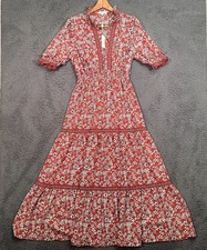 Max Studio Maxi Dress M Red Floral Tiered Boh...