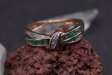 Natural Emerald & Diamond Ring 9ct Solid Gold | Green Emerald Band