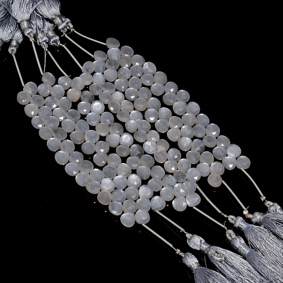 Grey Moonstone Gemstone Heart Shape Faceted Beads 7X7X4 mm Strand 3.75" UGB-752 - Image 2 of 4