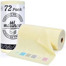 Matthew Microfiber Cleaning Cloth Roll 72Pack (12" x 12") Reusable Paper Towe...
