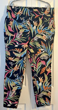 Terra  Sky Womens 1X Ankle Pants Floral Tropical Stretch Plus Casual Vacation