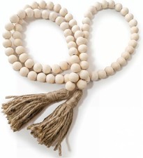 Rustic Farmhouse Wood Bead Garland Tassel Boho Wall Table Home Decor