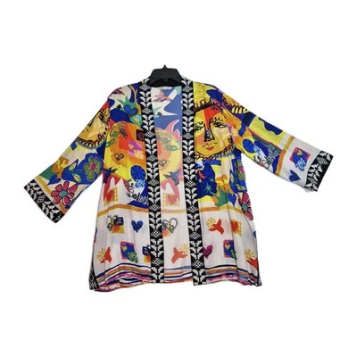 John Mark Women's Cardigan Size 2X  Floral Embroidered Open Kimono Top 67