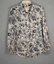 Cynthia Rowley Women’s 100% Linen Blouse Top Plus 1X Floral Long Sleeve Button
