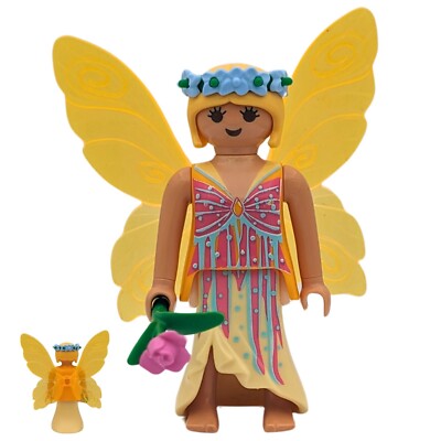 Playmobil figura hada amarilla/rosa alas flores medieval suelto
