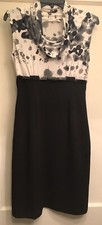 Calvin Klein Size 2 Black Gray White Print Sleeveless Cowl Neck A-Line Dress