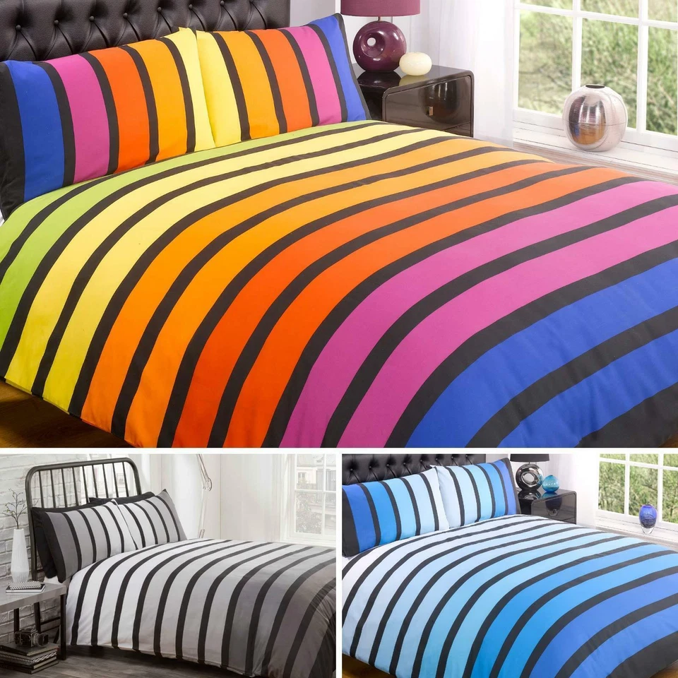 Righe Tonale a Righe Copripiumone Set Letto Con Federe - Immagine 2 di 2