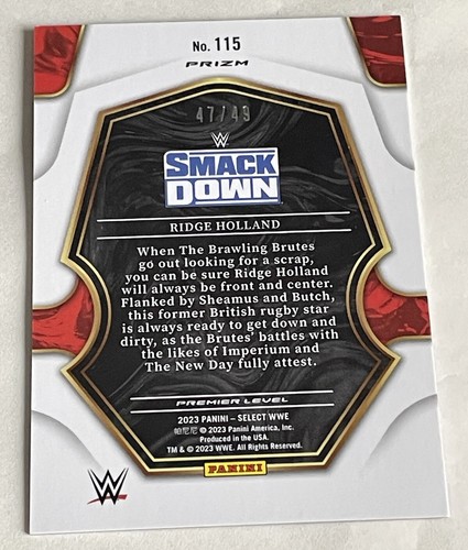 2023 Select WWE RIDGE HOLLAND 115 Premier Level Rare Black and Blue Parallel /49 - Picture 6 of 7