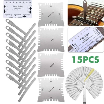 15x Guitar Feeler Gauge Set Radius Gauge String Action Ruler Notched Gauge