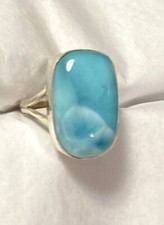 Stunning Natural Dominican Republic Larimar Ring 925 Silver Size 8  