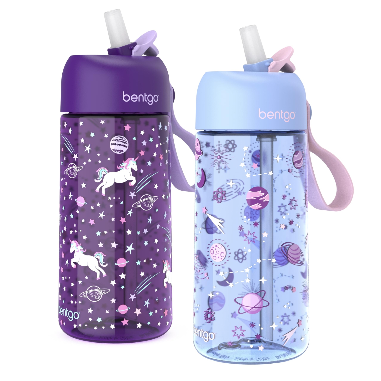 Bentgo Kids Unicorn Lavender Galaxy Water Bottle 15oz Leak P
