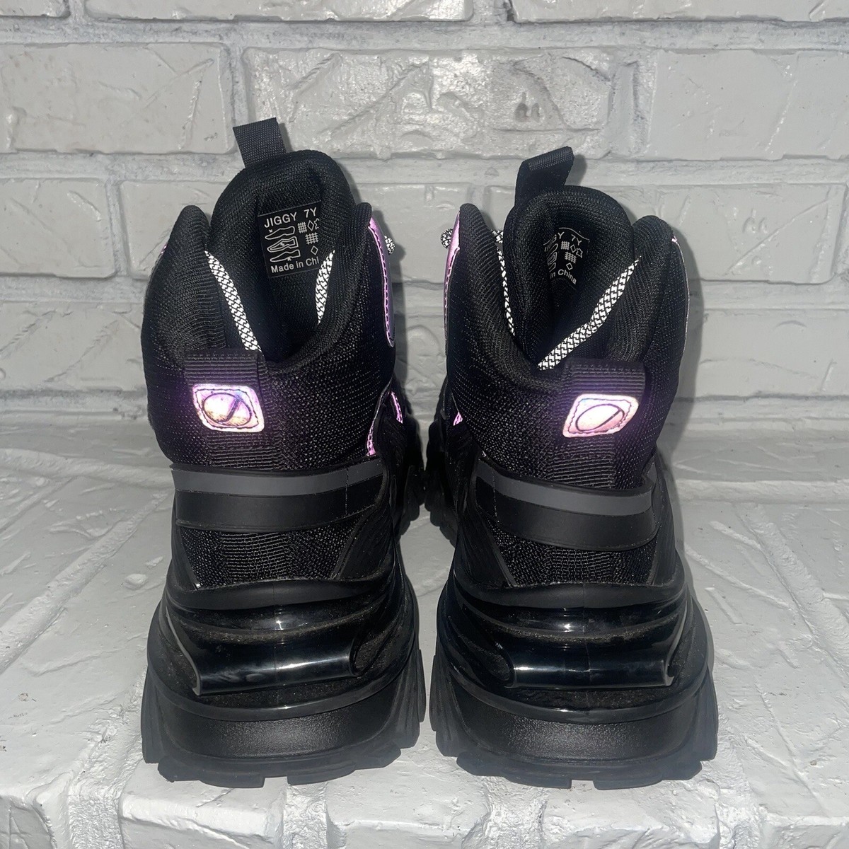 靴 JIHYANG 25cm Javi Men's Jiggy Lace Up Sneaker Boots Black/Purple Size:5.5