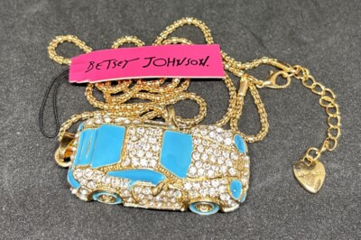 Betsey Johnson Shiny Blue Car  3D Gold Pendant Necklace Free Gift Bag NWT