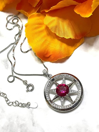 Ruby Diamond Solitaire Necklace Valentine Mom Appreciation LOVE FIND DIRECTION - Picture 22 of 23