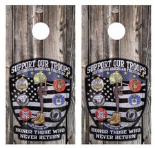 Support Our Troops Barnwood Cornhole Board Wraps FREE LAMINATE  2829