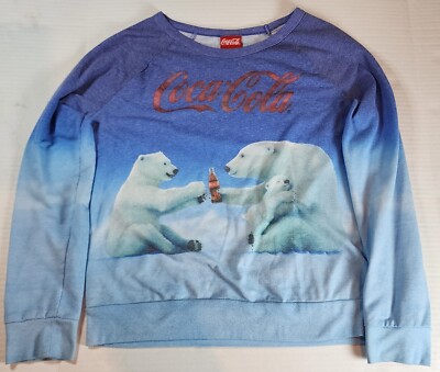 Coca Cola Polar Bear All Over Print Long Sleeve Sweatshirt Junior's Large 