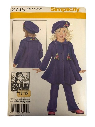Simplicity 2745 Sewing Pattern Patty Reed Fleece Coat Pants Sizes 3-8 ...
