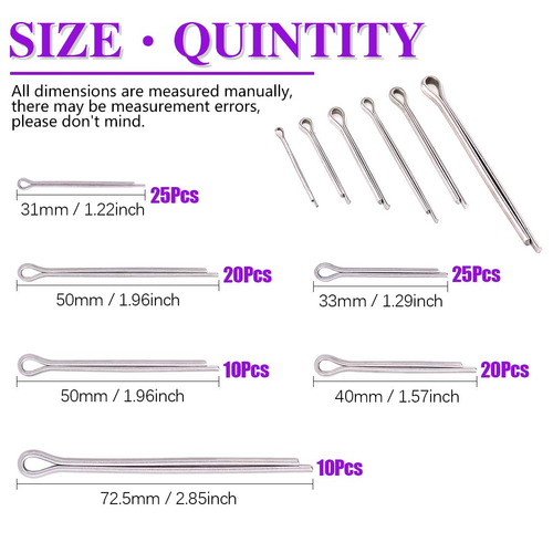 110Pcs 304 Stainless Steel Cotter Pin Clip Key Fastener Fitting Assortment Kit P - Picture 2 of 12
