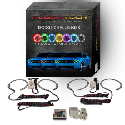 RGB Angel Eye LED Halo kit with IR Remote for 15-23 Dodge Challenger Headlights
