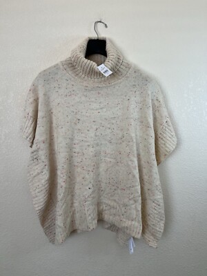 Ann Taylor Loft Flecked Pull over Off White Base Turtleneck Poncho Size M/L NWT