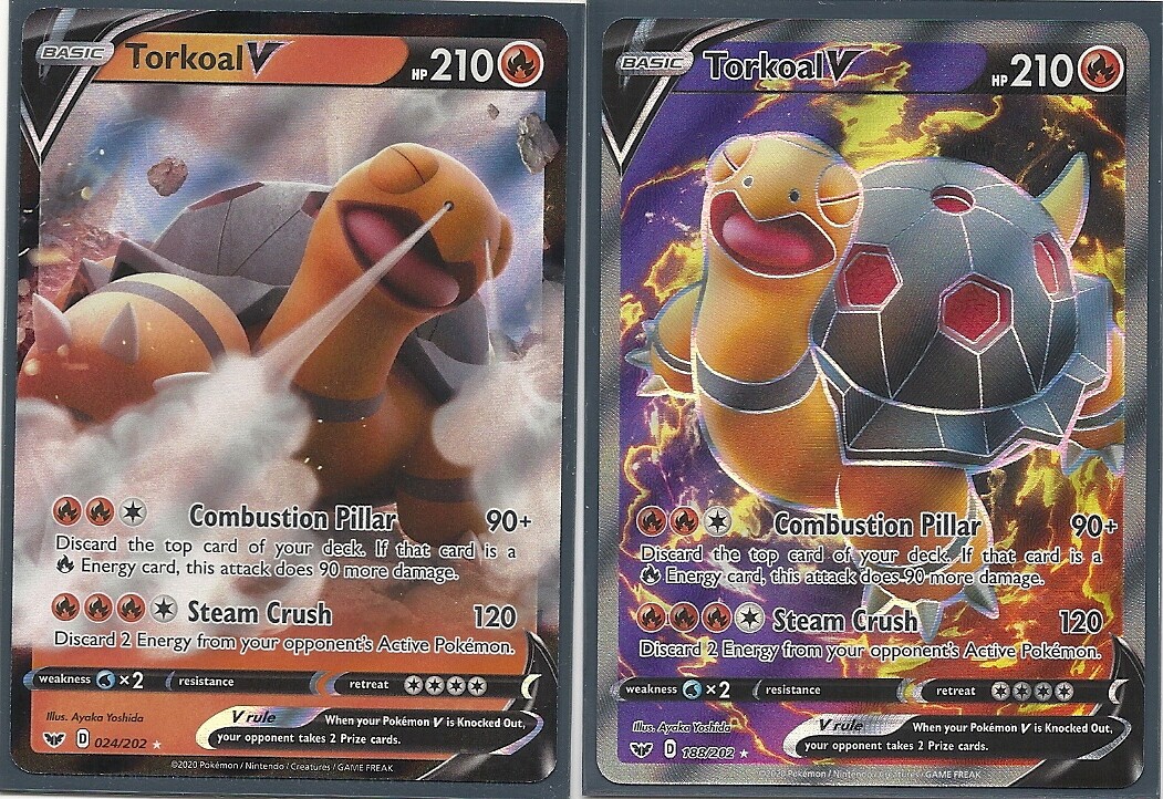 2 RARE SWORD & SHIELD Pokemon- TORKOAL # 24 & FULL ART #188 -MINT