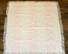 Vintage BABYCREST Woven Baby Nursery Blanket Pink White Acrylic Fringe Japan