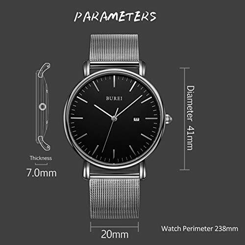 BUREI Men's Fashion Minimalist Wrist Watch Analog Date Stainless Steel Mesh Band - Bild 2 von 6
