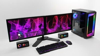 Dual Monitor 2x22'' Gaming PC Bundle RTX 3050 i7-4770 1TB SSD 32GB RAM Windows 10