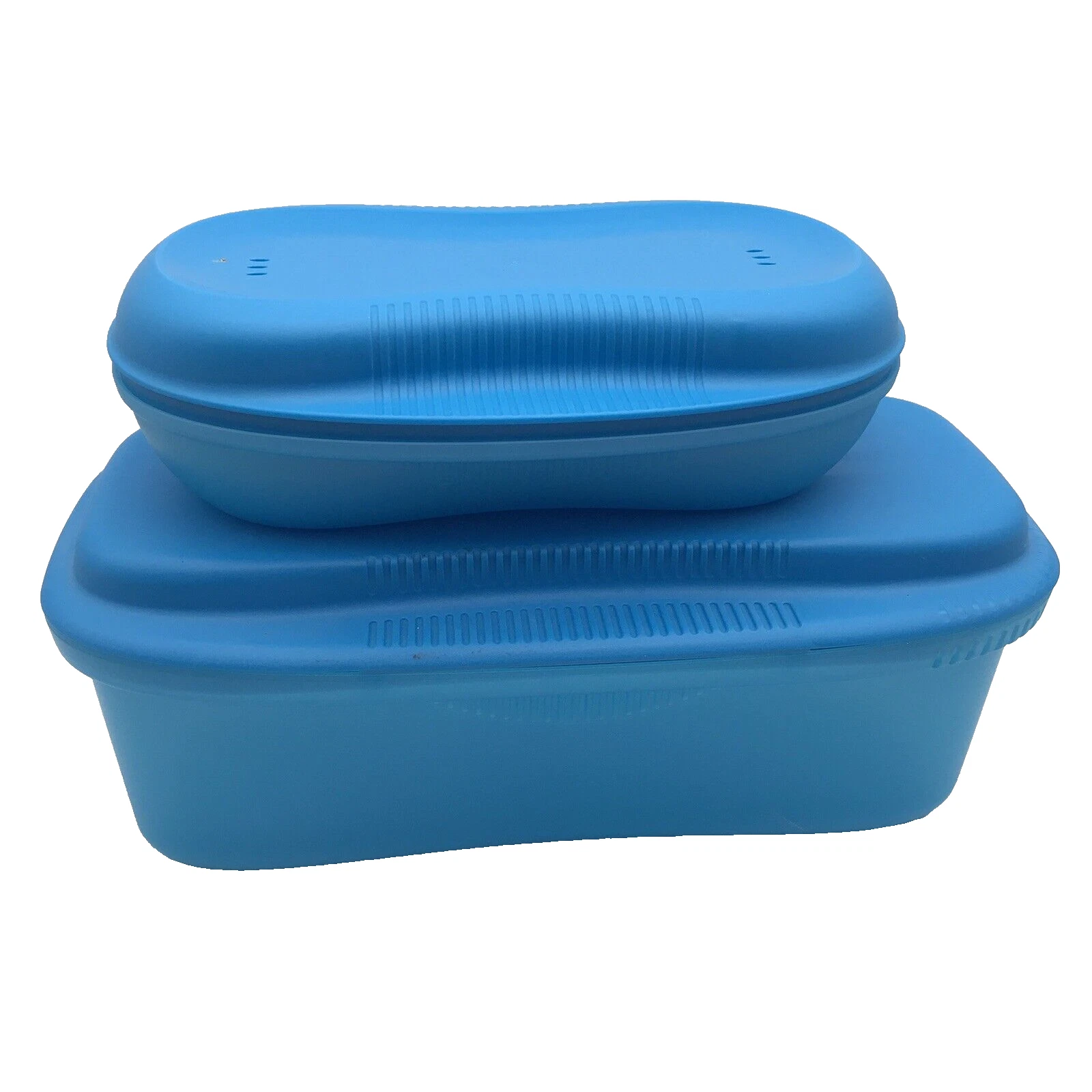 Tupperware Blue Microwave Pasta Spaghetti #6775 & Omelet #6996 Cooker with Lids
