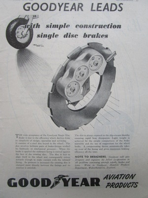 9/1946 PUB GOODYEAR AVIATION SINGLE DISC BRAKE AIRCRAFT FREIN