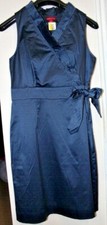 New Merona Blue Size 8 Sleeveless Ruffled Satin Dress Tie Waist Side Zipper
