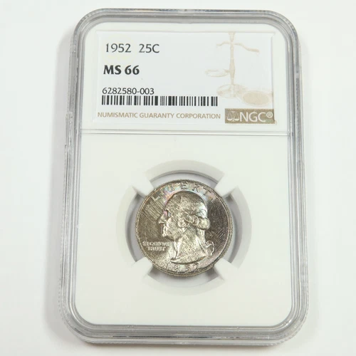 1952 P NGC MS66 - TONED SILVER Washington Quarter 25c US Coin #51843A