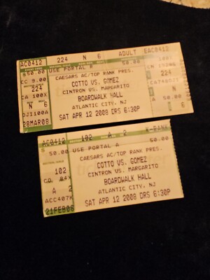 MIGUEL COTTO vs. ALFONSO GOMEZ TICKET PAIR BOARDWALK HALL ATLANTIC CITY NJ 2008.