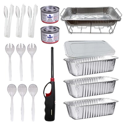 20 PC Chafing Buffet Set | 5LB Loaf Pans Servers and Warmers with Handy Lighter