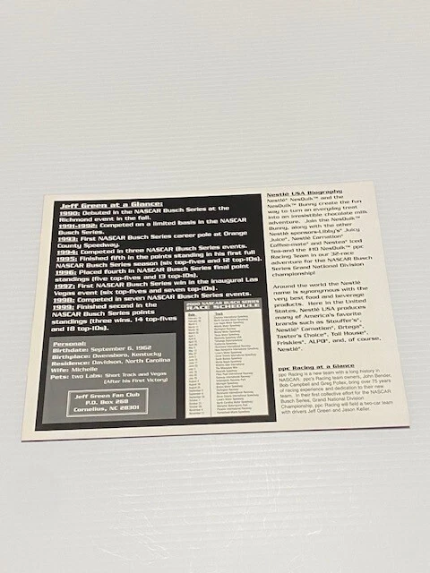 Postal/folleto vintage de Jeff Green Nascar 2000 Foto 2 de 2