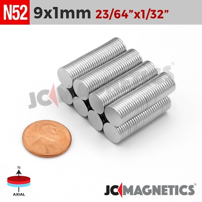 9mm x 1mm 23/64''x1/32 N52 Super Strong Disc Rare Earth Neodymium Magnets 9x1mm