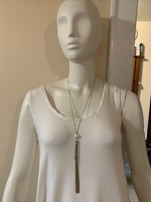 NWOT CAROLEE TWO TONE CHAIN PEARL & CRYSTAL  12   5   DROP  NECKLACE CS87D