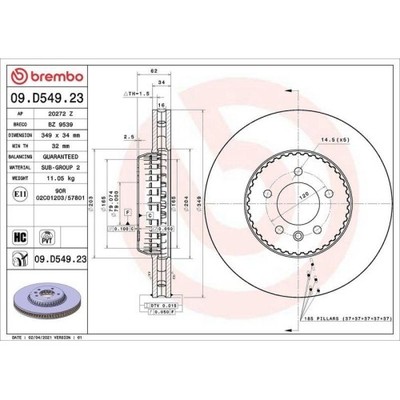 Bremsscheibe Brembo 09.D549.23 Prime Line - Lightweight für Land Rover