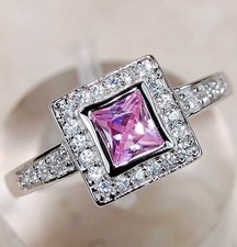 1CT Treated Pink Sapphire  Topaz 925 Solid Sterling Silver Ring Sz 9 UB2-2